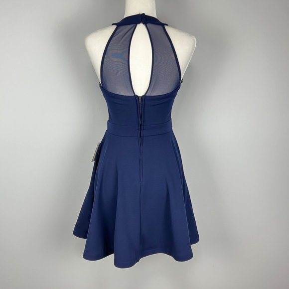 B Darlin Womens Fit Flare Party Dress Blue Mesh Sleeveless Juniors size 3 4 - Picture 5 of 12